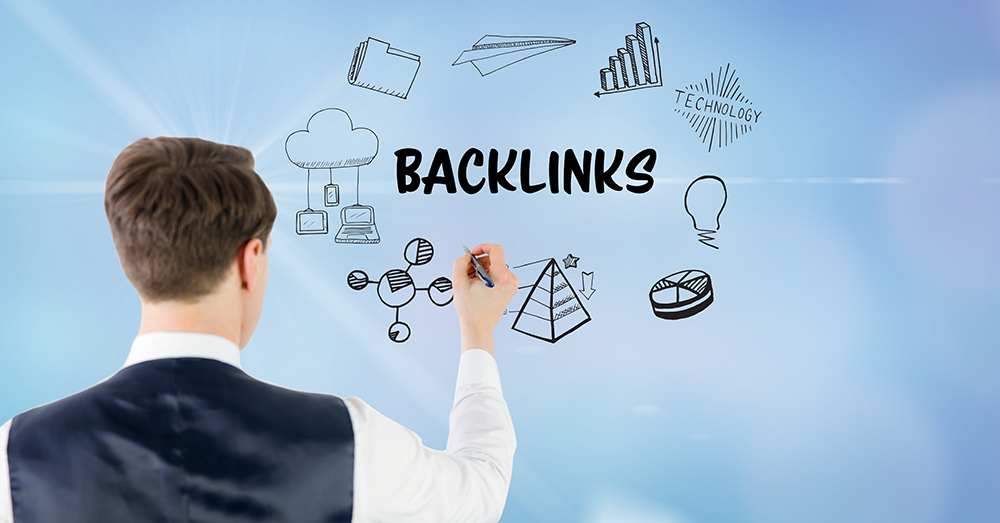 Digital composite of Rear view of businessman drawing backlinks icons
